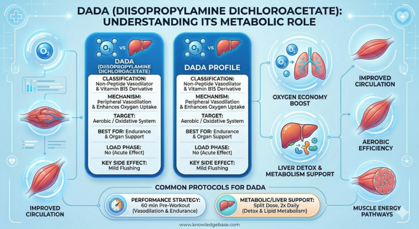 DADA supplement Diisopropylamine Dichloroacetate What is DADA Metabolic vasodilator Vitamin B15 performance Pangamic Acid derivative Lactic acid buffer Oxygen utilization supplements
